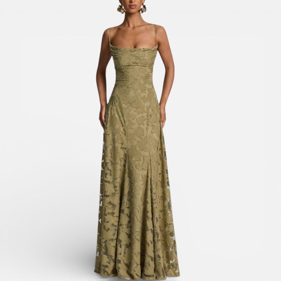 Rosemary - Women's Lace Maxi Dress with Spaghetti Straps