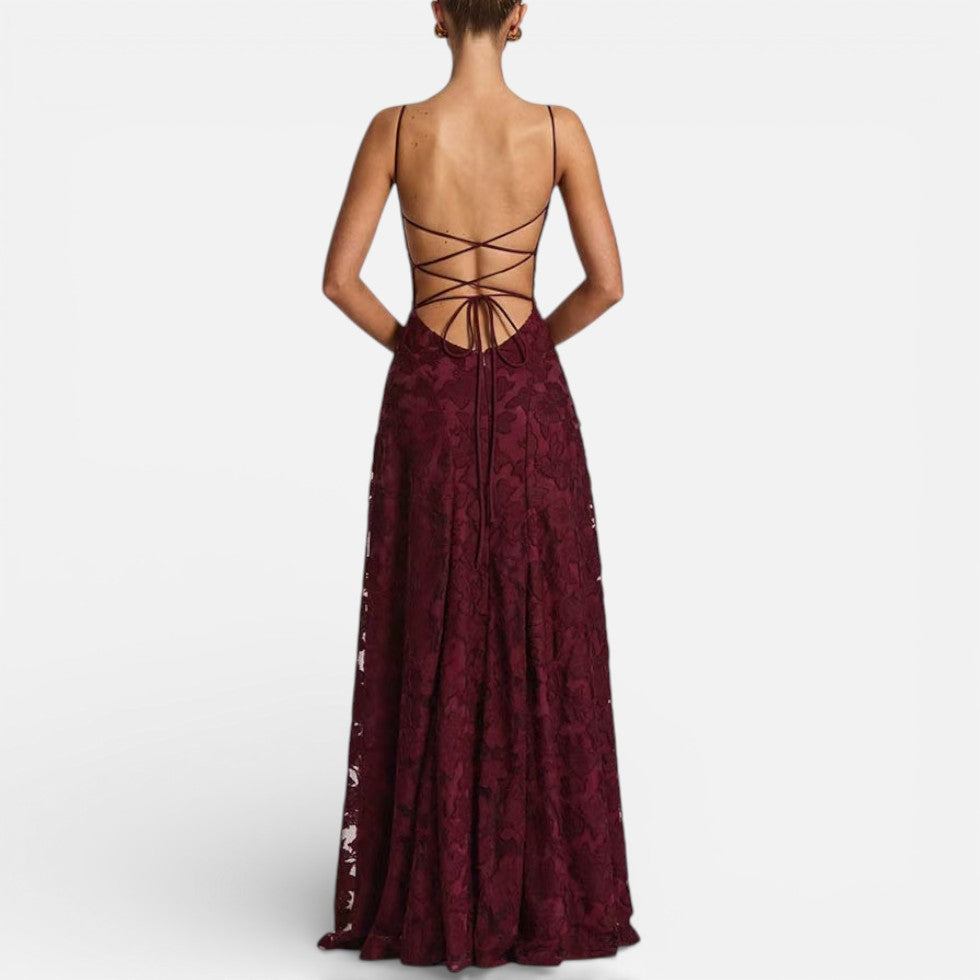 Rosemary - Women's Lace Maxi Dress with Spaghetti Straps