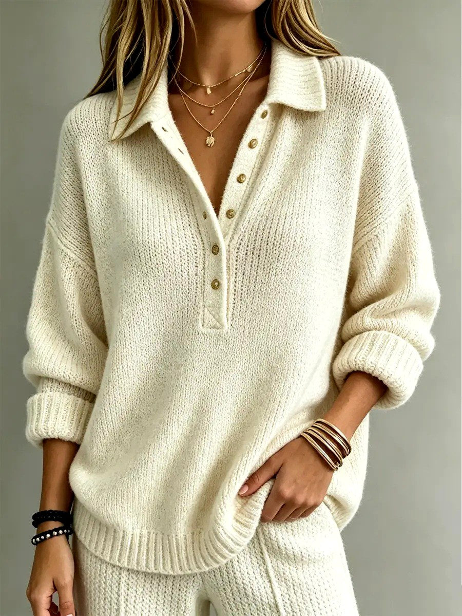 Salem - Women’s Knit Polo Collar Sweater with Button Placket 2