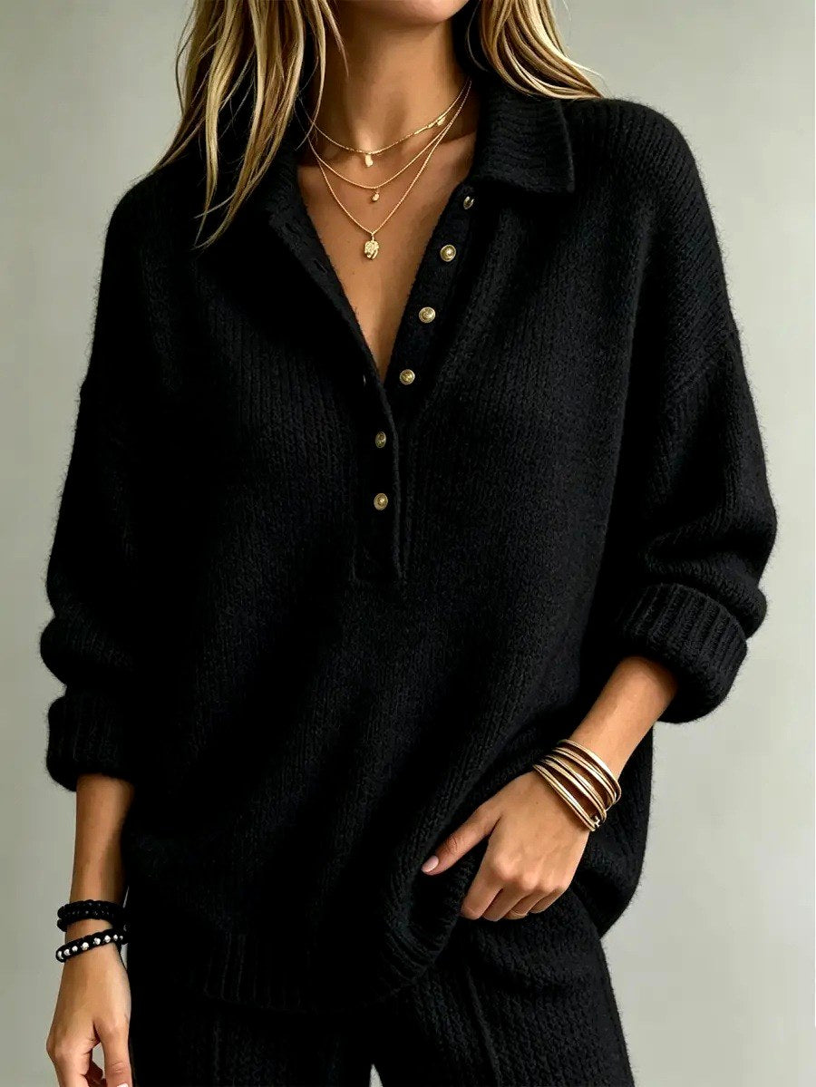 Salem - Women’s Knit Polo Collar Sweater with Button Placket 3