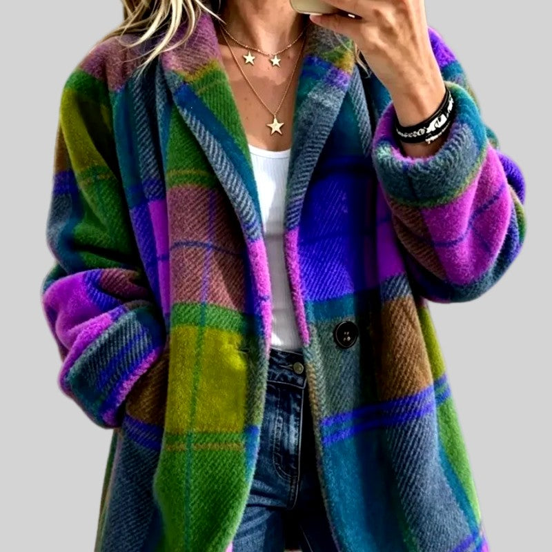 Sarah - Women's Plush Plaid Button Front Jacket 5