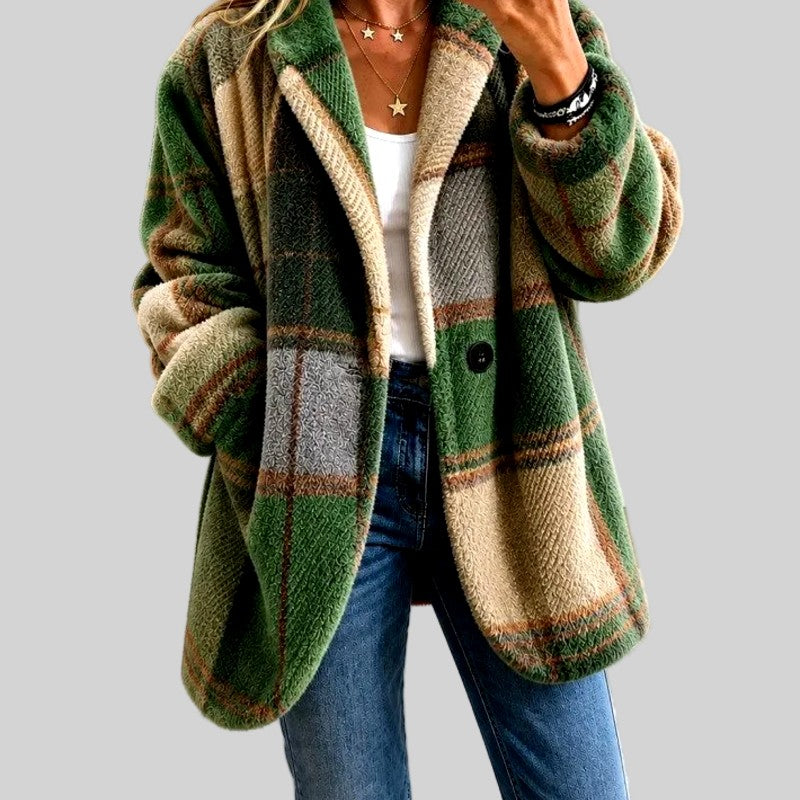Sarah - Women's Plush Plaid Button Front Jacket 6