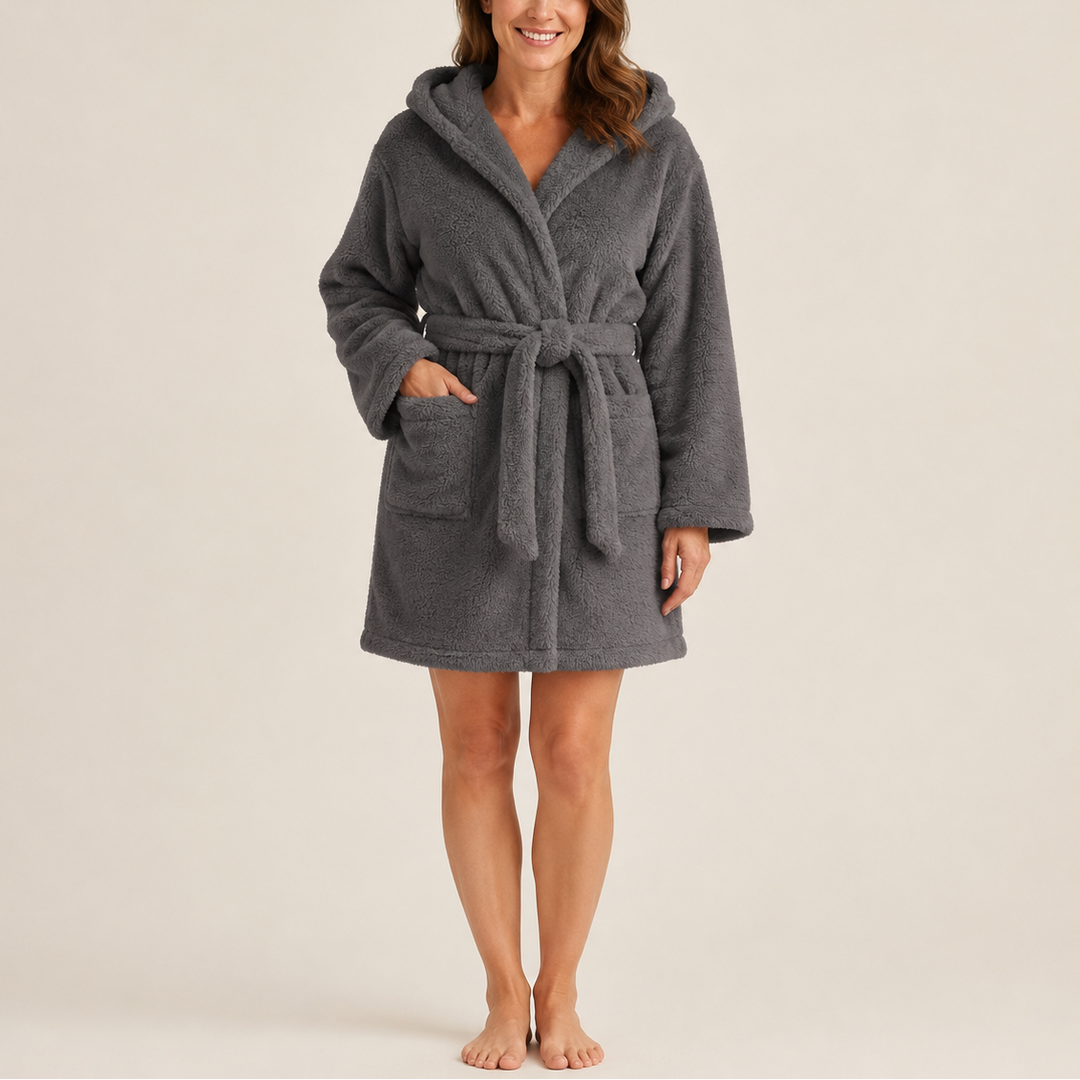 Sienna - Women's Hooded Fleece Robe with Self-Tie Belt