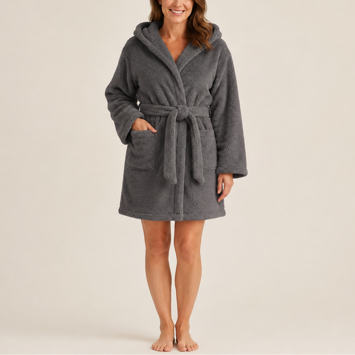 Sienna - Women's Hooded Fleece Robe with Self-Tie Belt