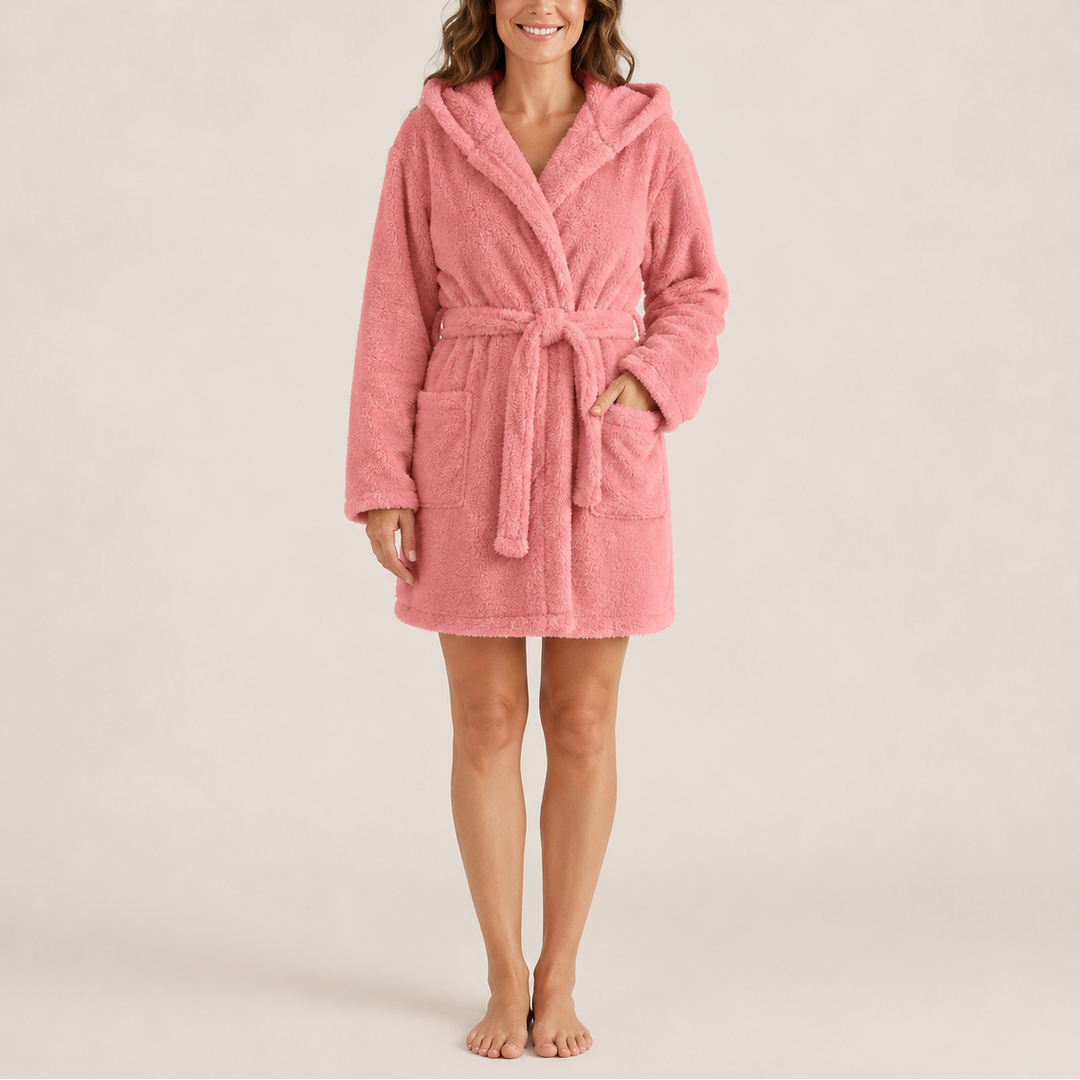 Sienna - Women's Hooded Fleece Robe with Self-Tie Belt