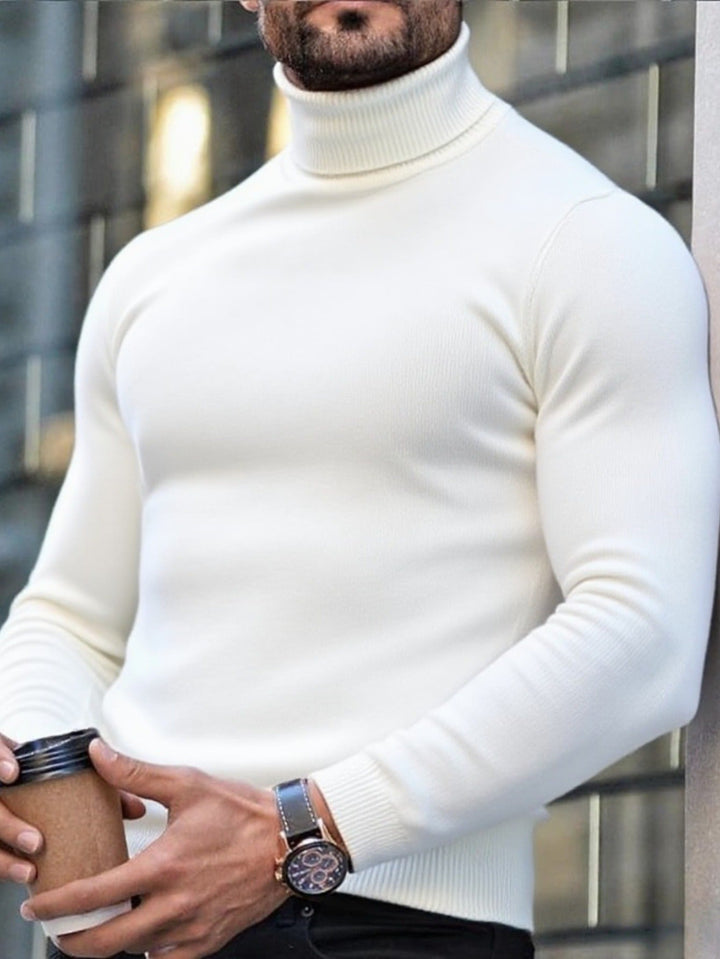 Silas - Men's High-Neck Ribbed Knit Sweater
