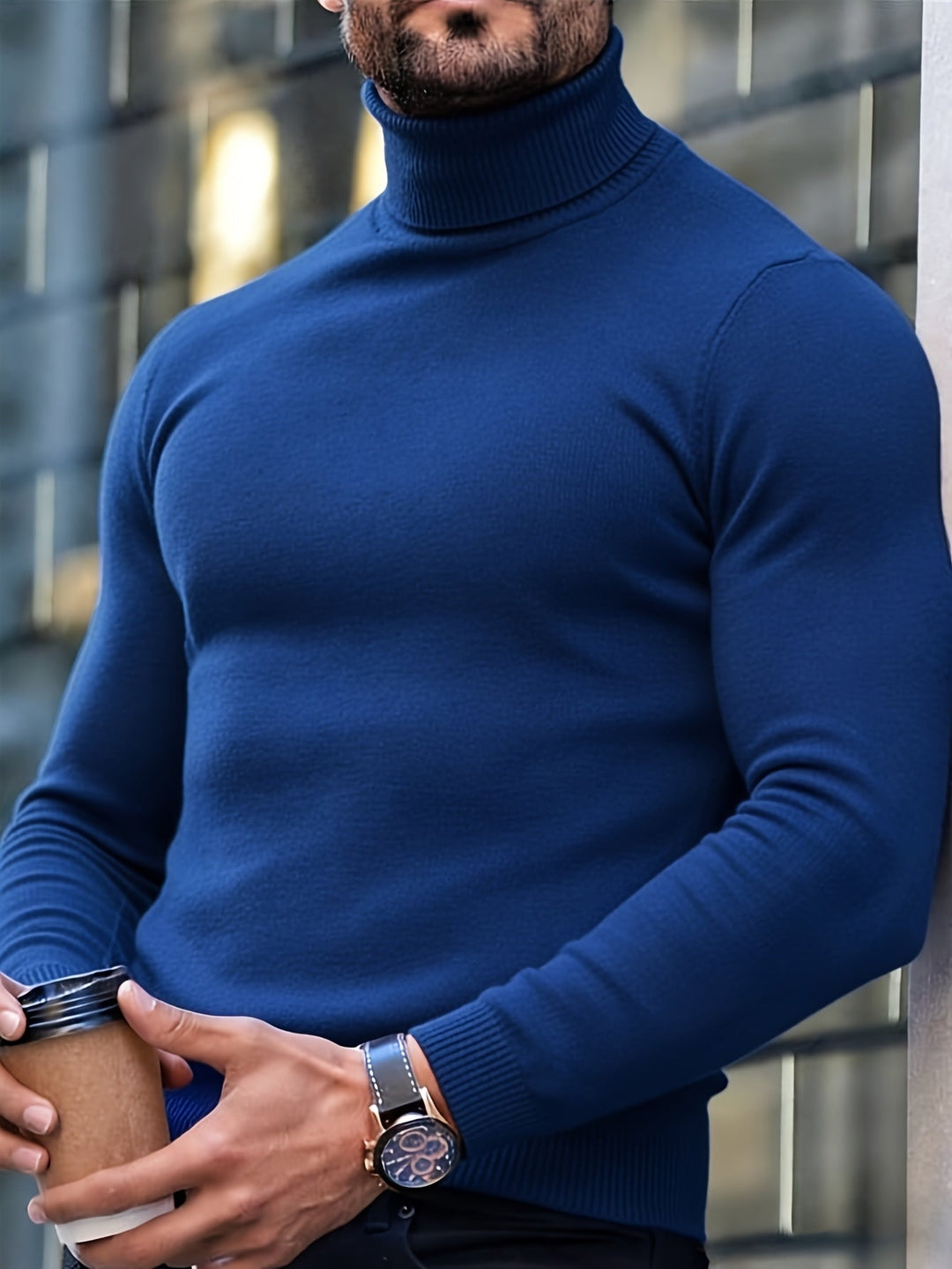 Silas - Men's High-Neck Ribbed Knit Sweater
