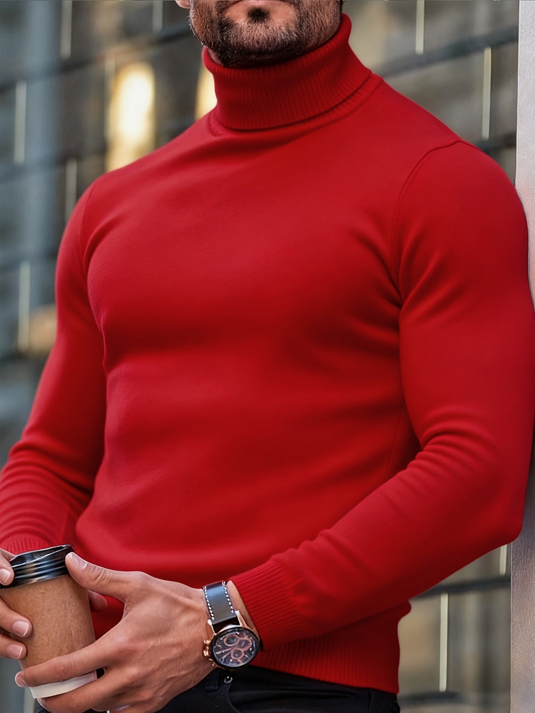 Silas - Men's High-Neck Ribbed Knit Sweater