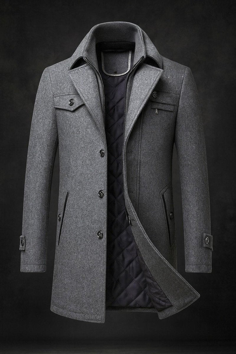 Sonny - Men's Double-Collar Wool Coat with Quilted Lining
