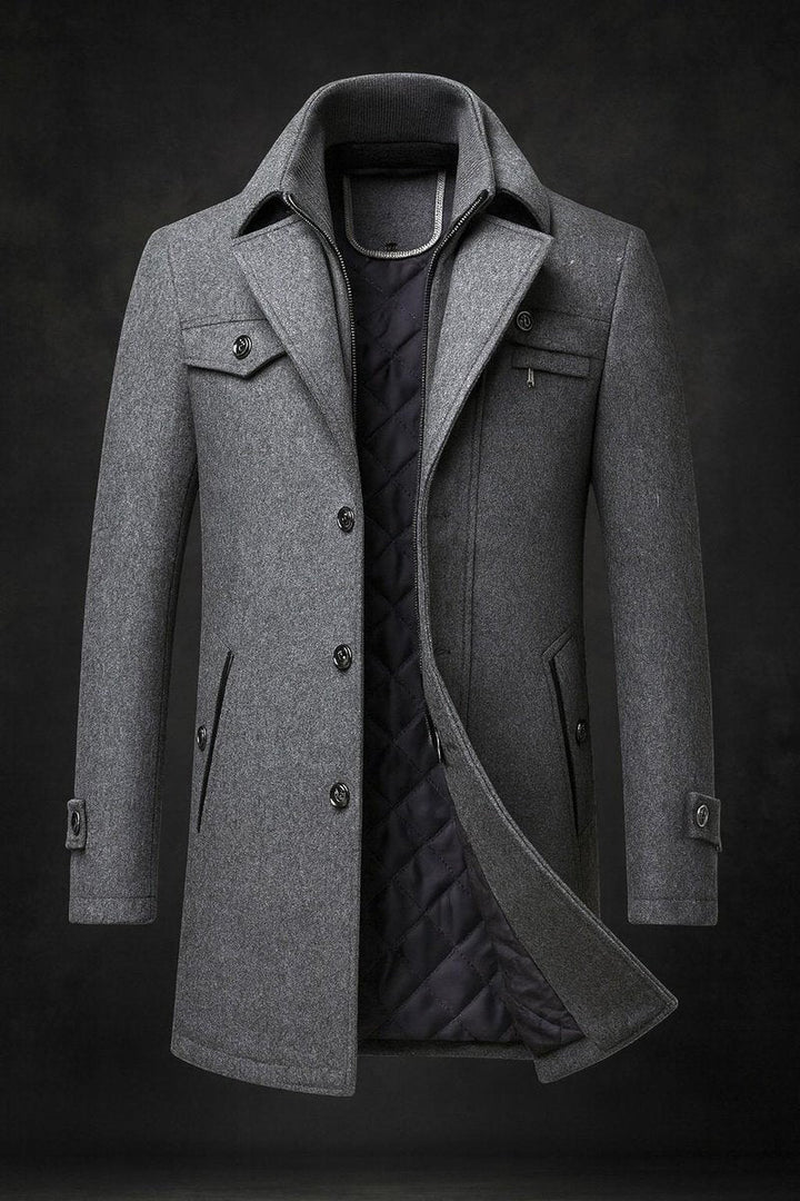 Sonny - Men's Double-Collar Wool Coat with Quilted Lining