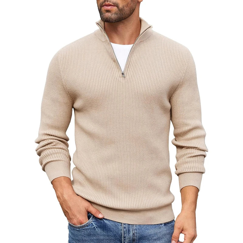 Tavian - Men's Ribbed Half-Zip Mock-Neck Sweater