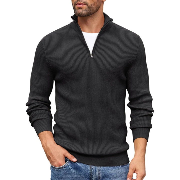Tavian - Men's Ribbed Half-Zip Mock-Neck Sweater