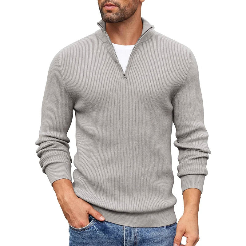 Tavian - Men's Ribbed Half-Zip Mock-Neck Sweater