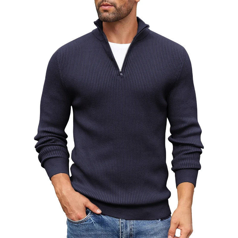 Tavian - Men's Ribbed Half-Zip Mock-Neck Sweater