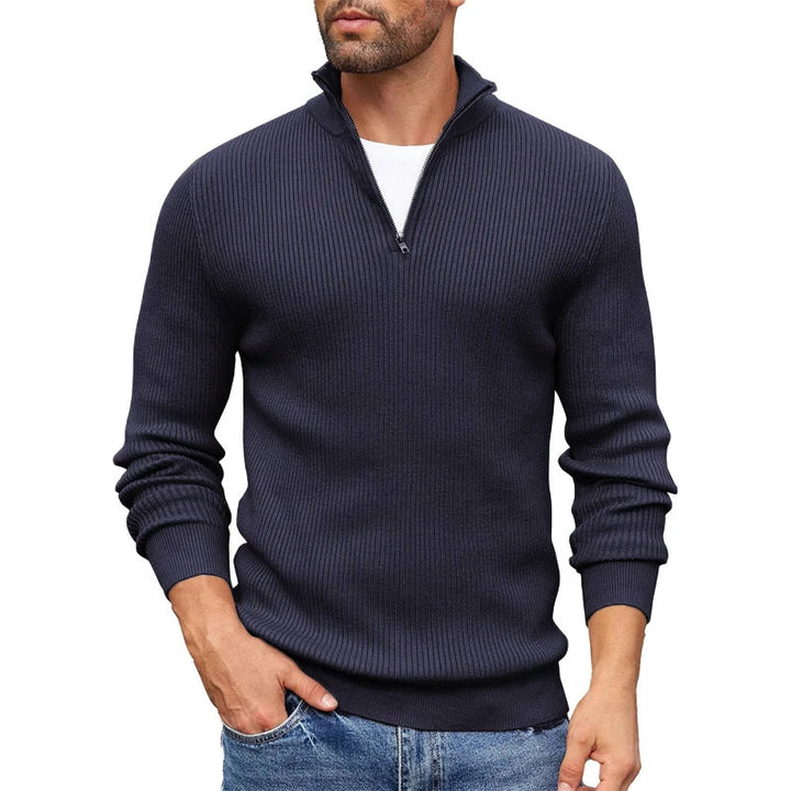 Tavian - Men's Ribbed Half-Zip Mock-Neck Sweater