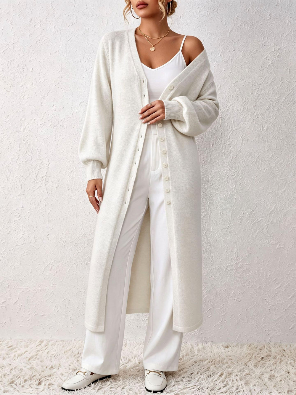 Tessa - Women’s Button-Front Long Knit Dress with V-Neck 3
