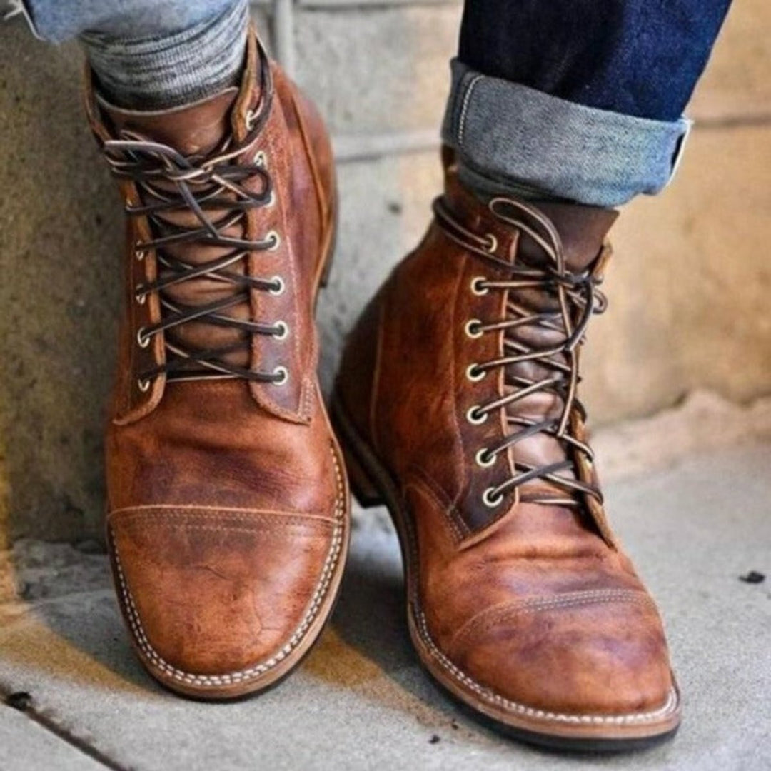 Tristan - Men's Lace-Up Cap-Toe Boots with Durable Rubber Sole