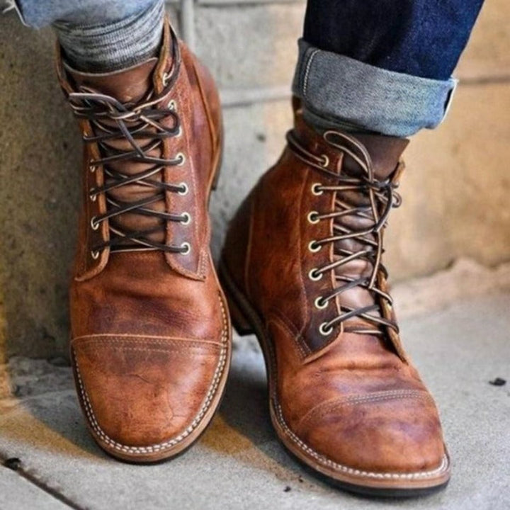Tristan - Men's Lace-Up Cap-Toe Boots with Durable Rubber Sole