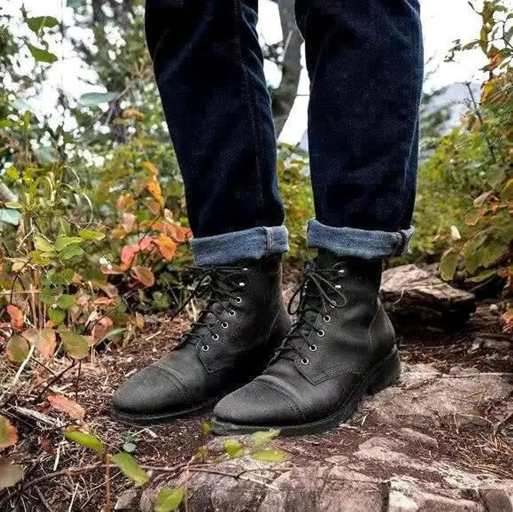 Tristan - Men's Lace-Up Cap-Toe Boots with Durable Rubber Sole