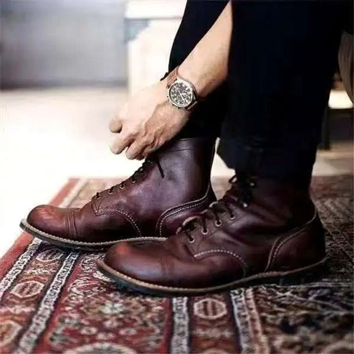Tristan - Men's Lace-Up Cap-Toe Boots with Durable Rubber Sole