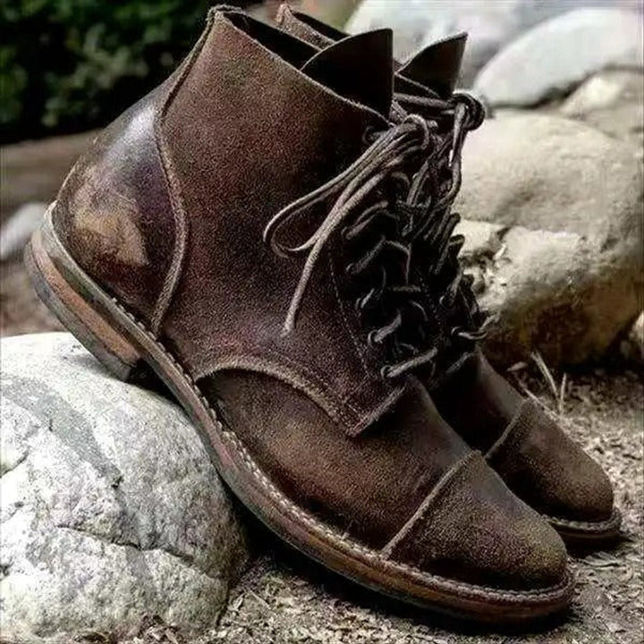 Tristan - Men's Lace-Up Cap-Toe Boots with Durable Rubber Sole