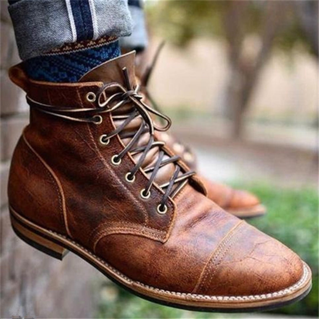 Tristan - Men's Lace-Up Cap-Toe Boots with Durable Rubber Sole
