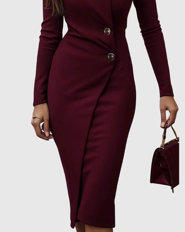 Venetia - Women's Asymmetrical Button-Front Wrap Midi Dress