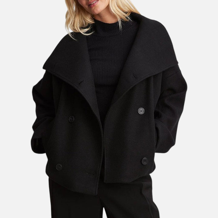 Vera - Women's Double-Breasted Wool-Blend Blazer with Oversized Collar