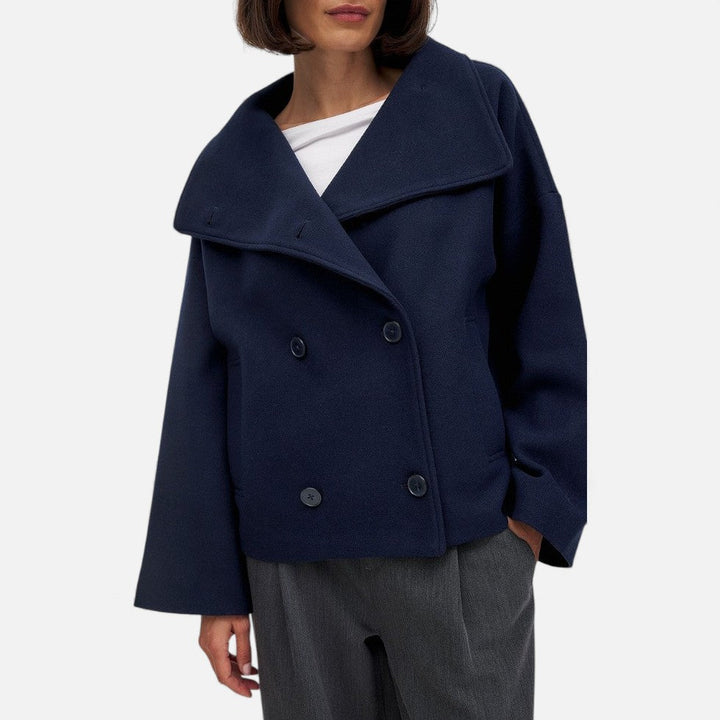 Vera - Women's Double-Breasted Wool-Blend Blazer with Oversized Collar