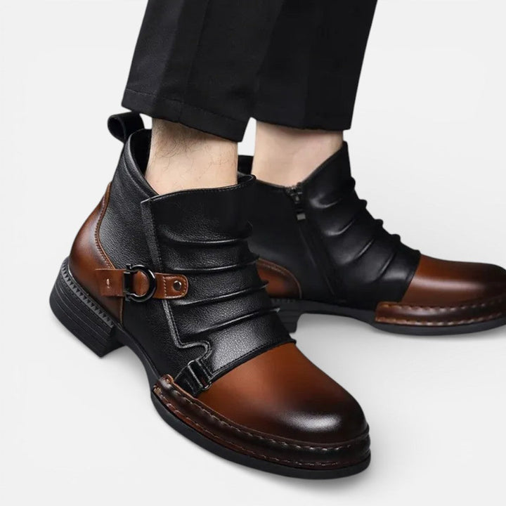 Victor - Men's Buckle-Strap Chelsea Boots with Side Zip