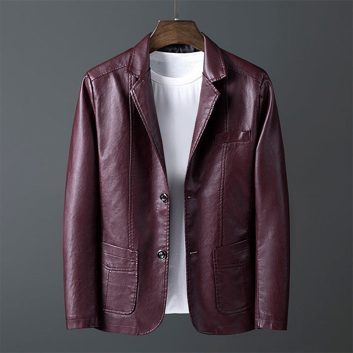 Walker - Men's Notch Lapel Leather Blazer with Button Closure