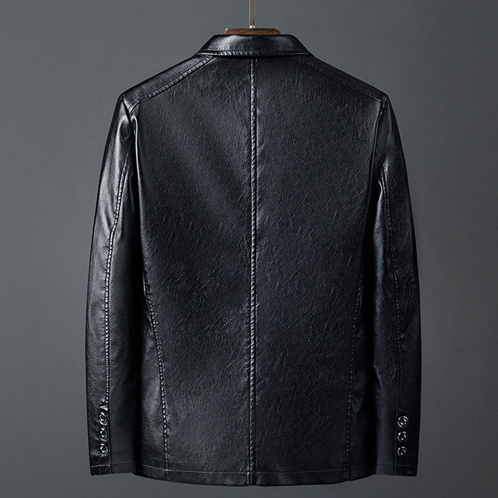 Walker - Men's Notch Lapel Leather Blazer with Button Closure