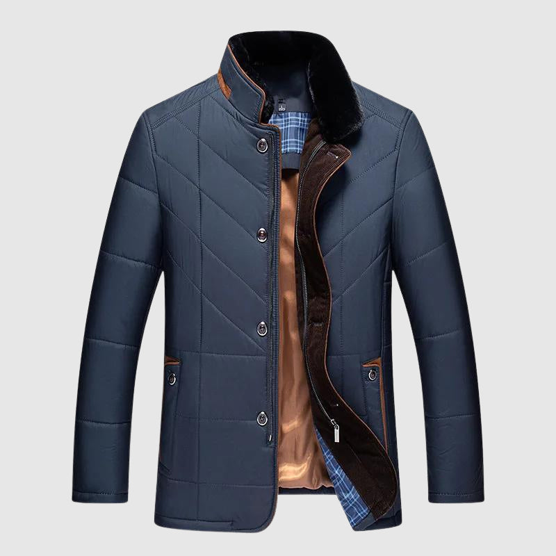 Weston - Men's Quilted Blazer Jacket with Faux-Fur Collar