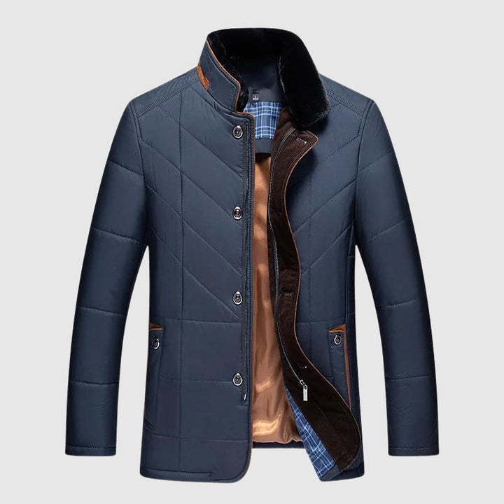 Weston - Men's Quilted Blazer Jacket with Faux-Fur Collar