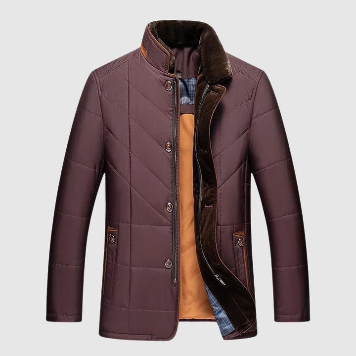 Weston - Men's Quilted Blazer Jacket with Faux-Fur Collar